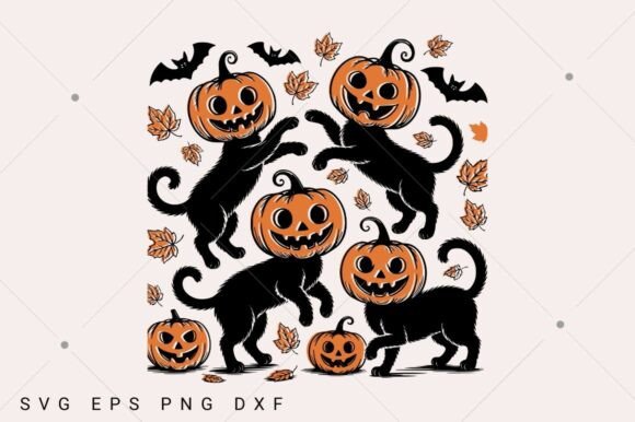 Black Cat Pumpkin PNG SVG, Retro Autumn Graphics in Crafts